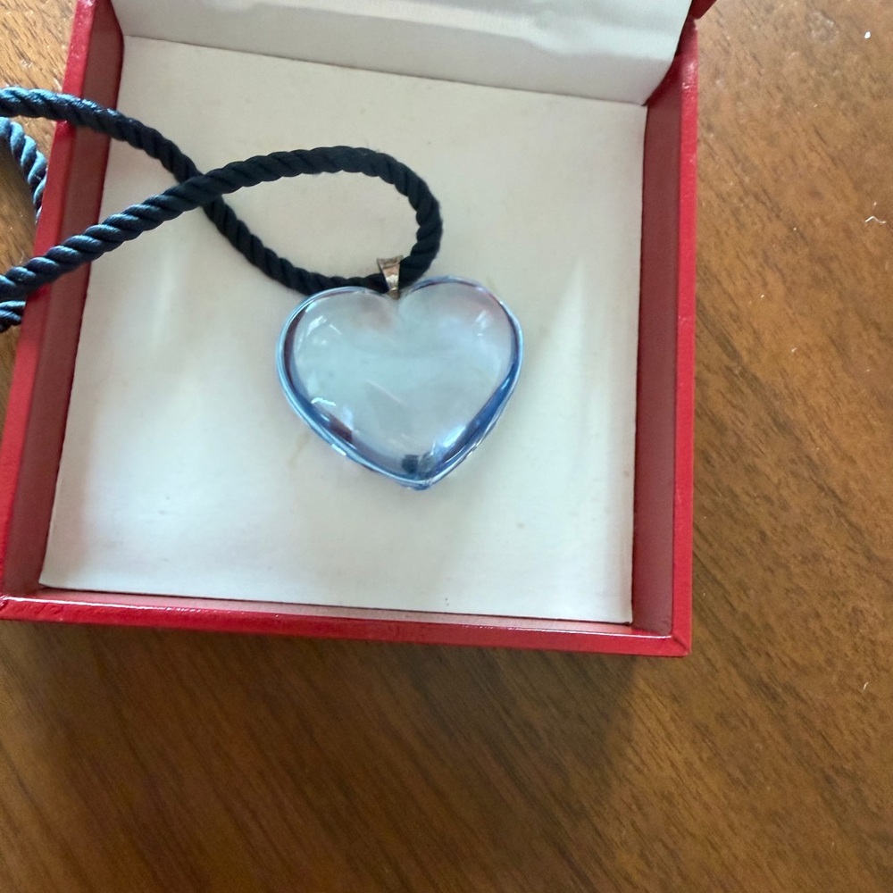Baccarat Light Blue Heart Crystal Pendant on Black Cord - Picture 4 of 5